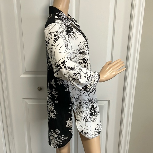 Olive Hill | long Black & White floral top - Picture 2 of 9